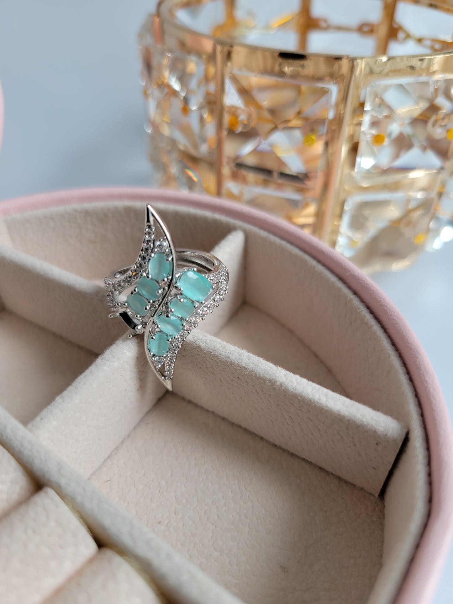 Mint Green on Silver Ring