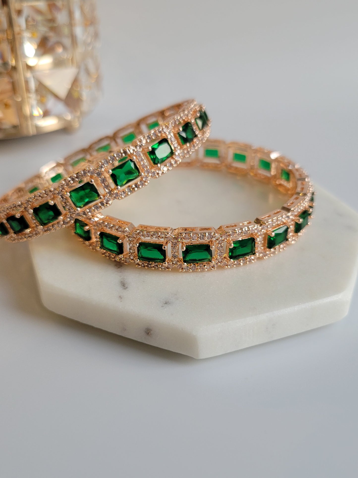 Rose Gold and Emerald Stone American Diamond