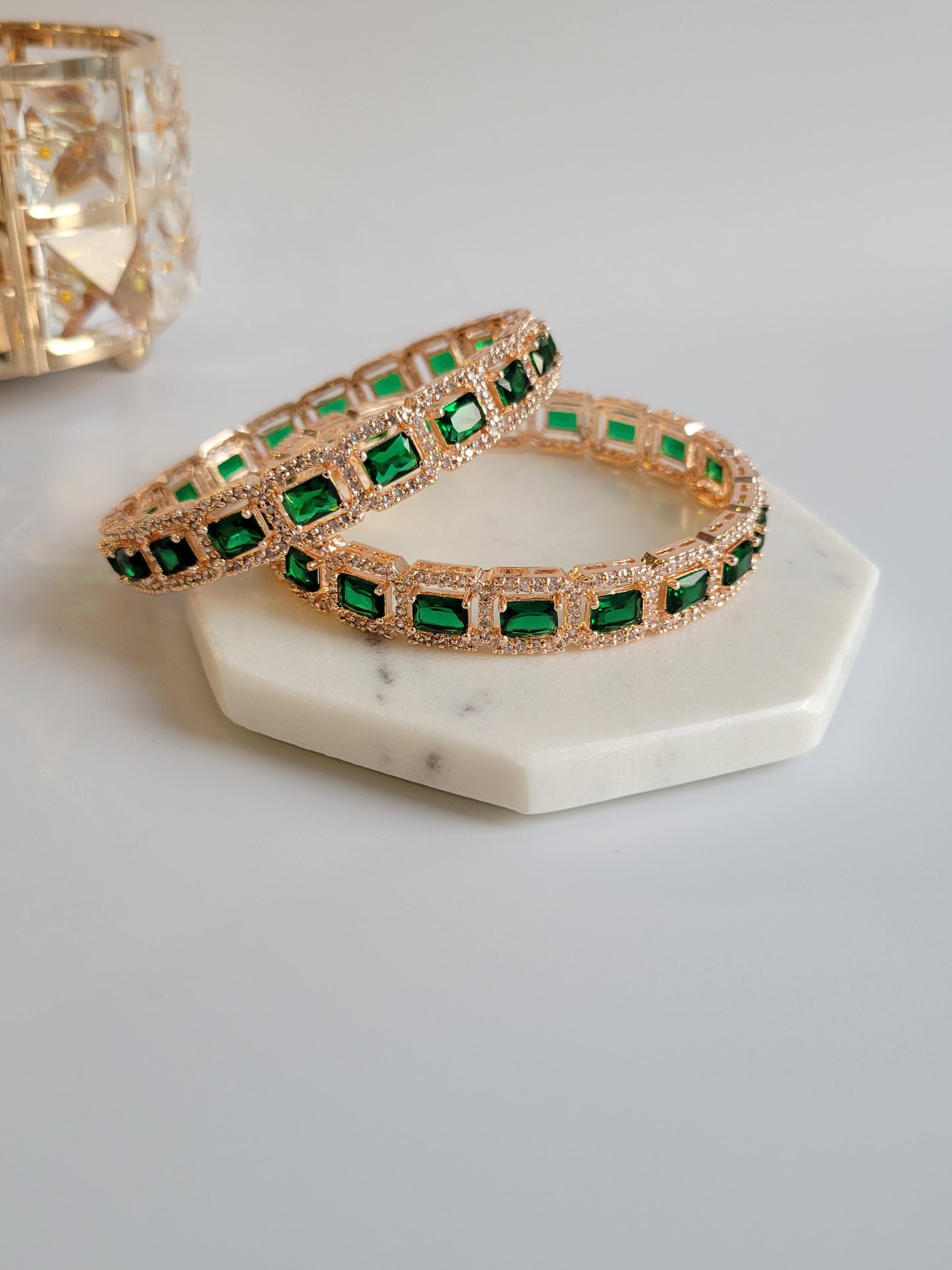 Rose Gold and Emerald Stone American Diamond