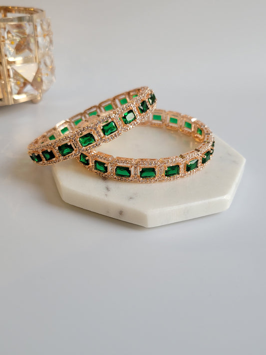 Rose Gold and Emerald Stone American Diamond