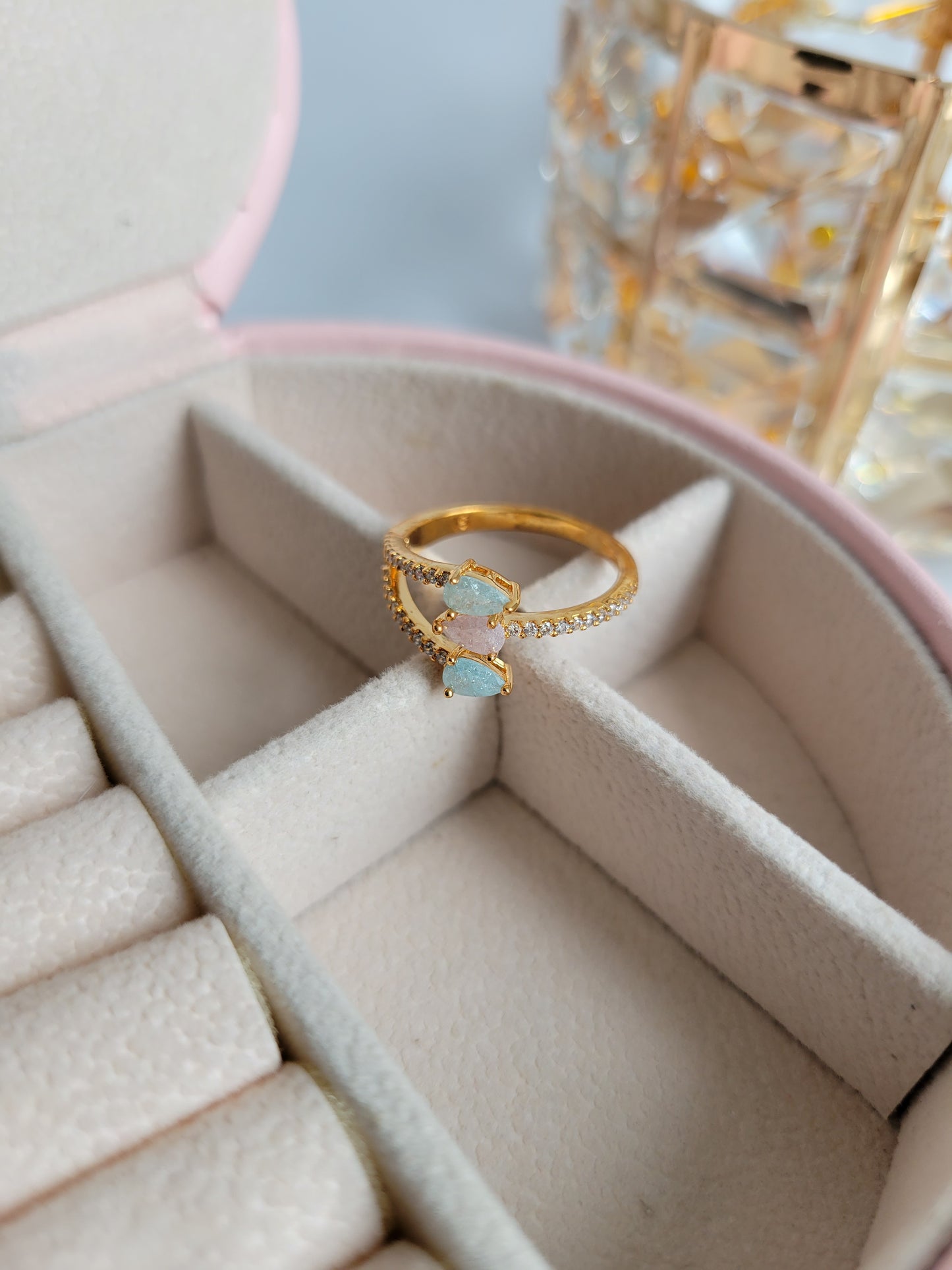 Delicate frosted stone ring