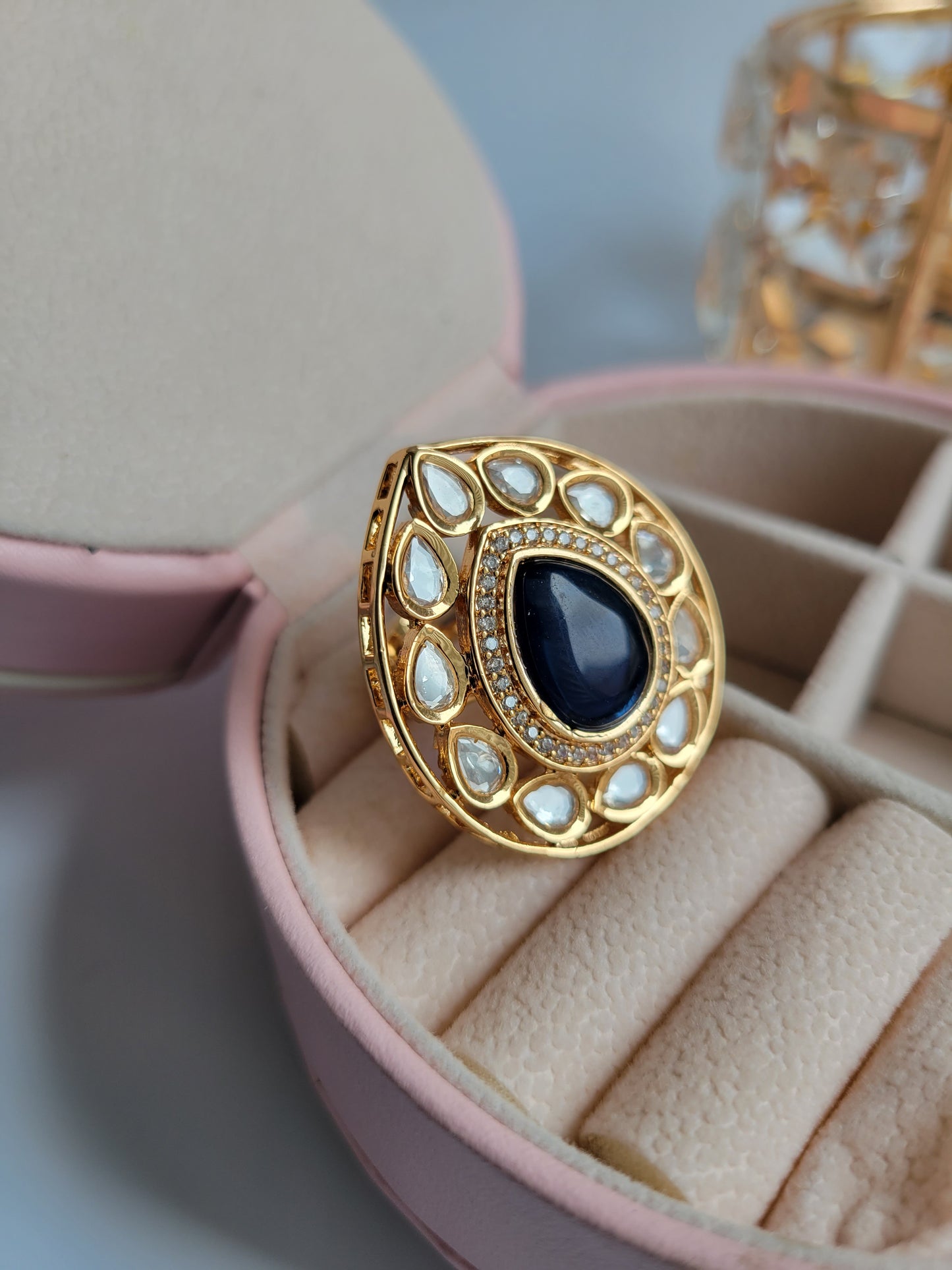 Tyani kundan Ring - Blue