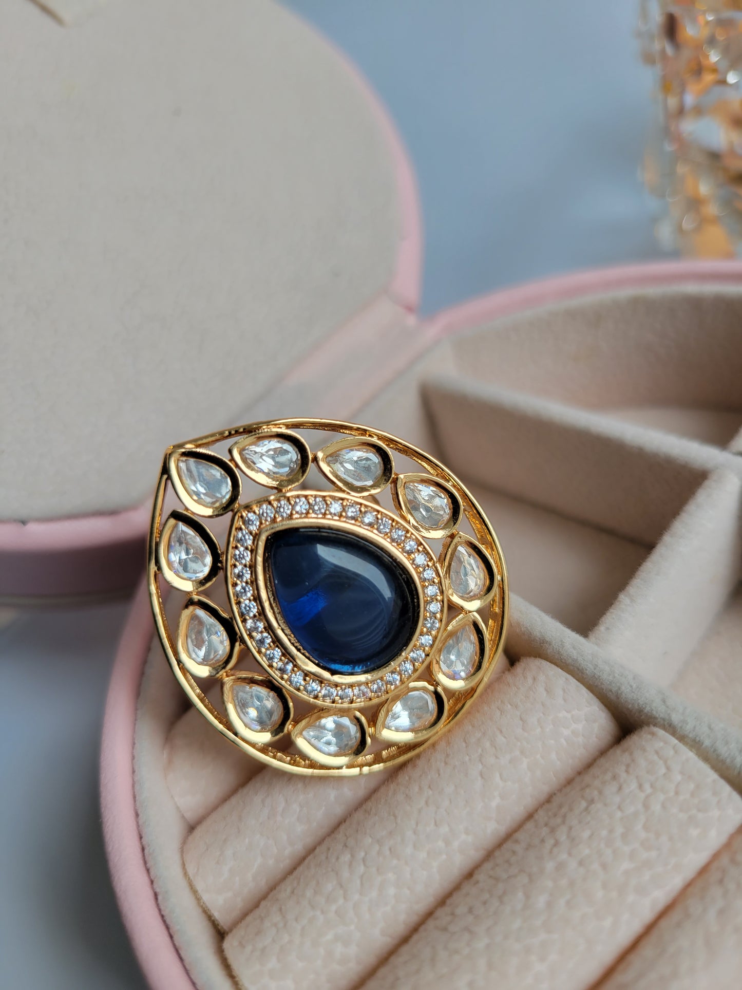 Tyani kundan Ring - Blue