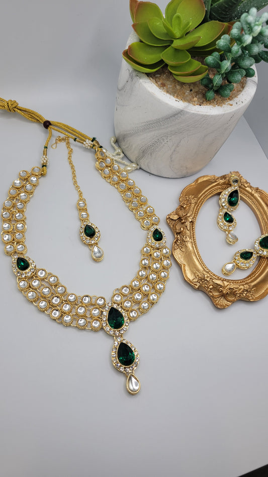 Green kundan set