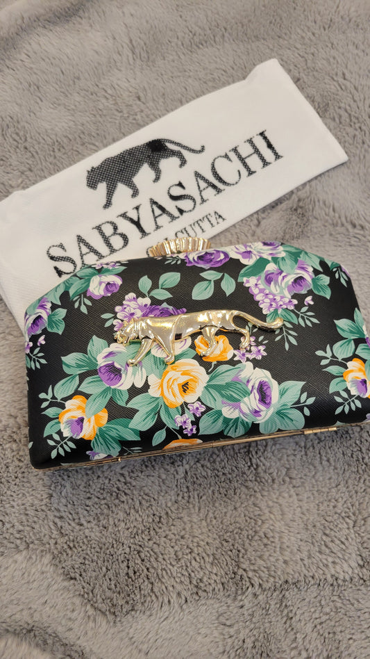 Black floral clutch